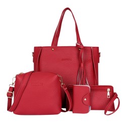 New 4pcs/set Casual Tote Bags Women PU Leather shoulder bag female tassel crossbody messenger bag purse for ladies handbag set