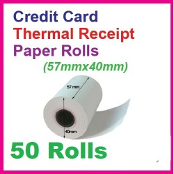 (50 Rolls) Credit Card Thermal Receipt Paper Rolls 57mm x 40mm 