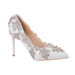 حذاء زفاف بخرز الكريستال 2021 راقي | حذاء كعب زفاف للنساء 